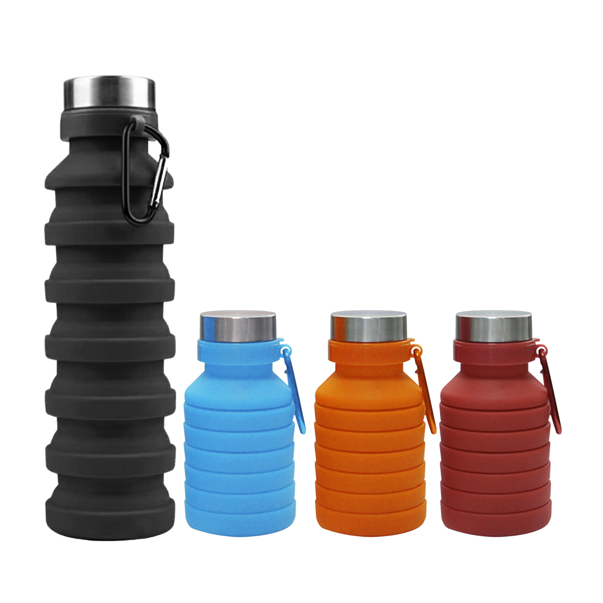 Collapsible Silicone Water Bottle with Carabiner (500ml)