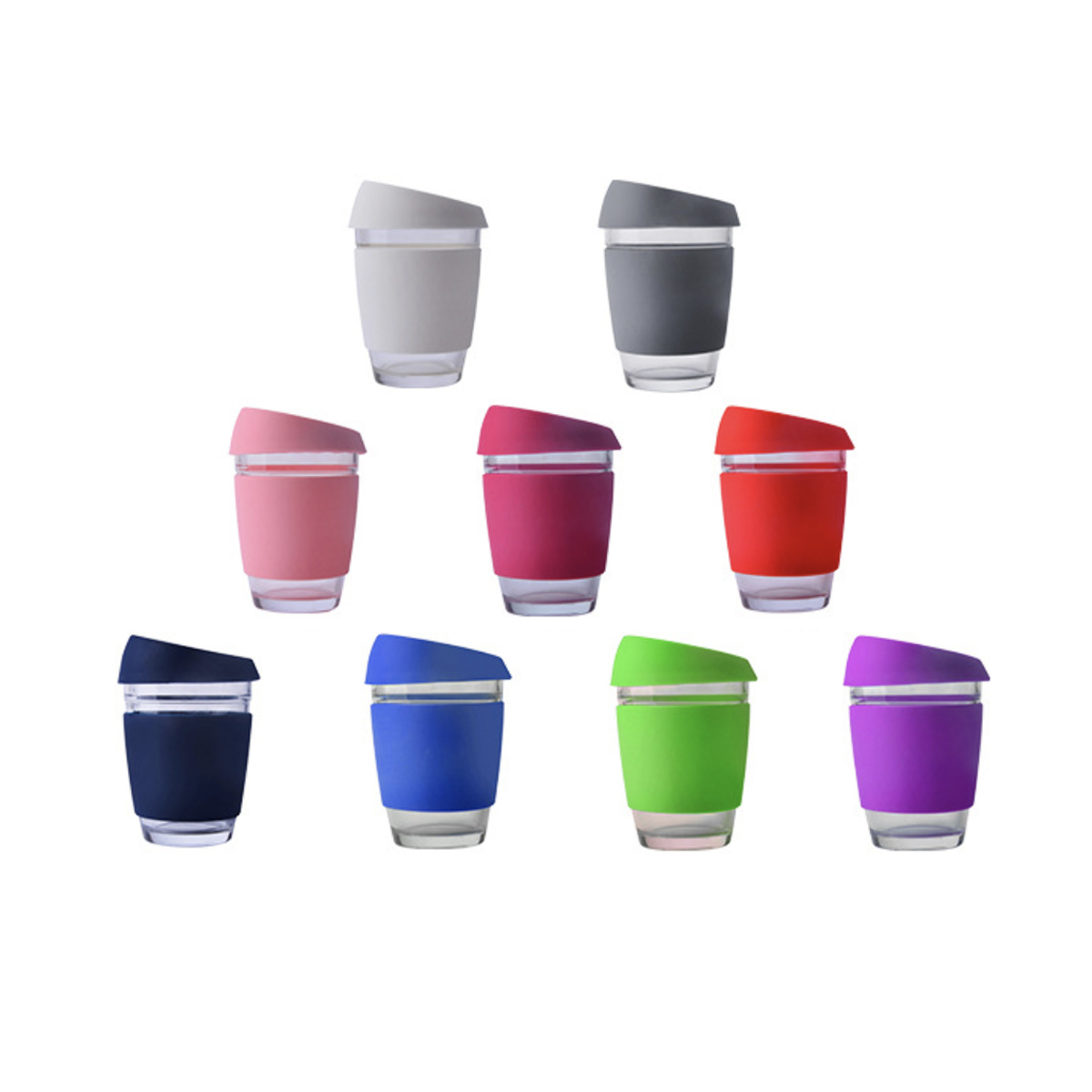 Coffee Glass Mug with Silicone Sleeve & Lid (340ml)